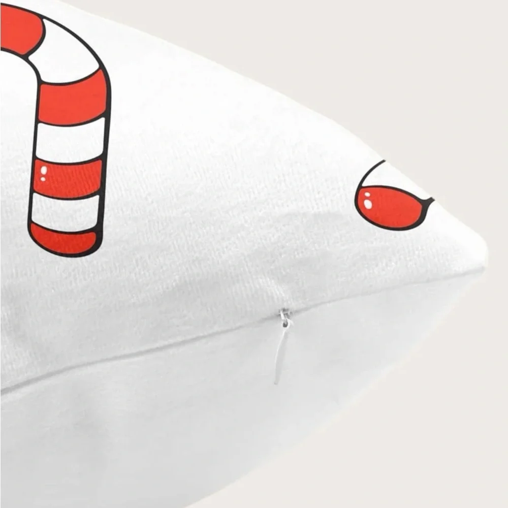 Christmas Cane Print Cushion Cover Without Filler. 4 Set